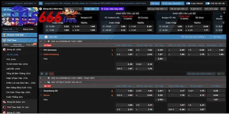 Đặt cược thể thao cực đã tại Saba S666