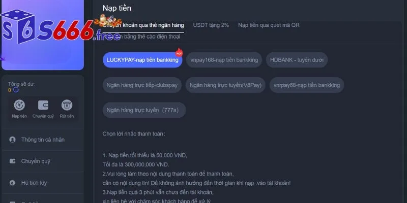 Hướng dẫn nạp tiền S666 qua ví điện tử