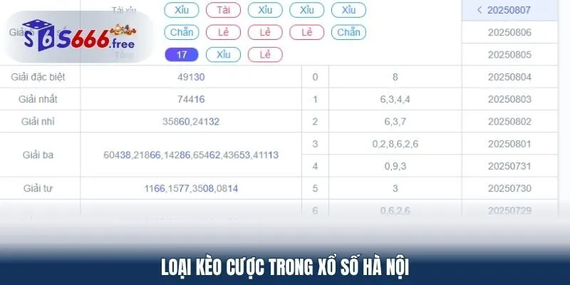 Loại kèo cược trong xổ số Hà Nội
